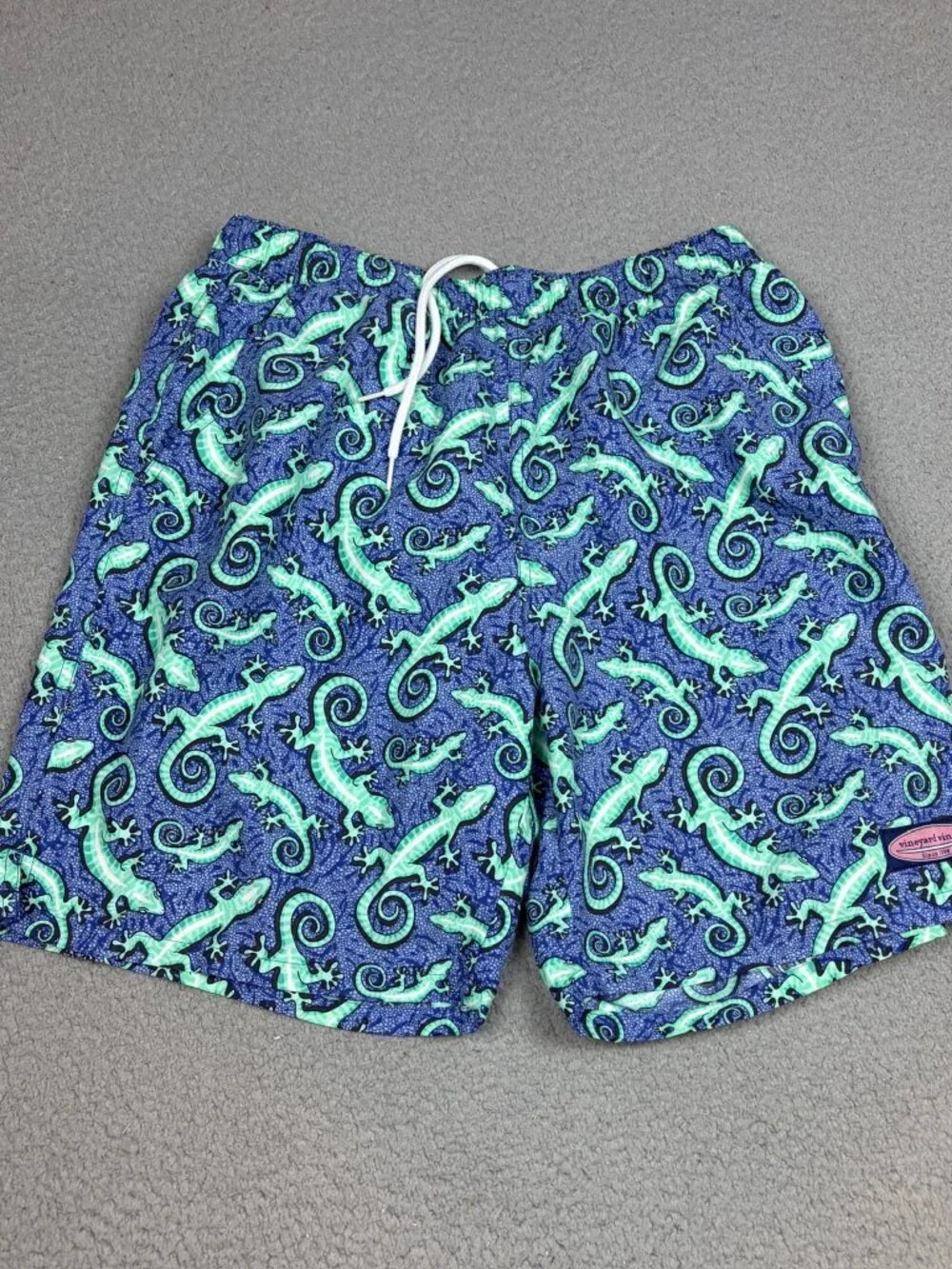 Vineyard Vines Swim Shorts Men Small Blue Lizard Print Lined Swim Beach